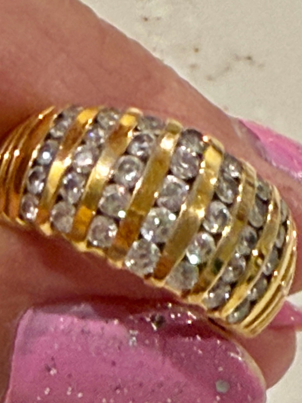 Vintage Premier Designs "Dedication" Gold Tone CZ Stones Dome Ring - Size 7